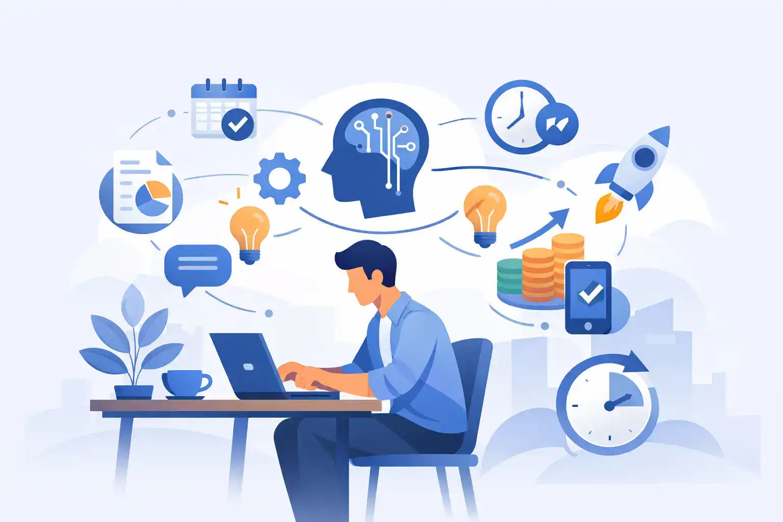 Illustration of AI and automation tools for sole traders' workflow.