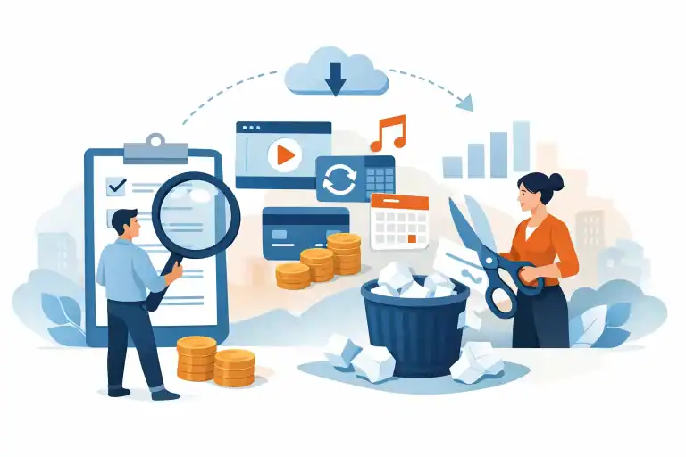 Business professionals analyzing subscription data and cutting waste.