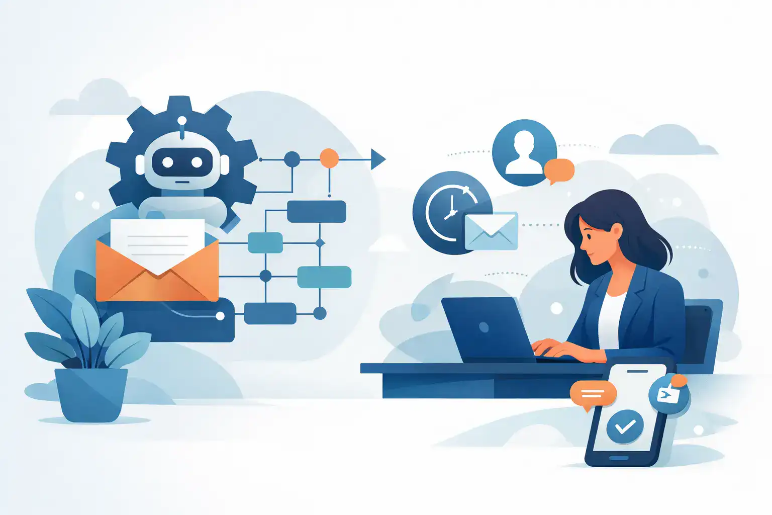AI chatbot automates customer follow-ups with email and messaging tools.