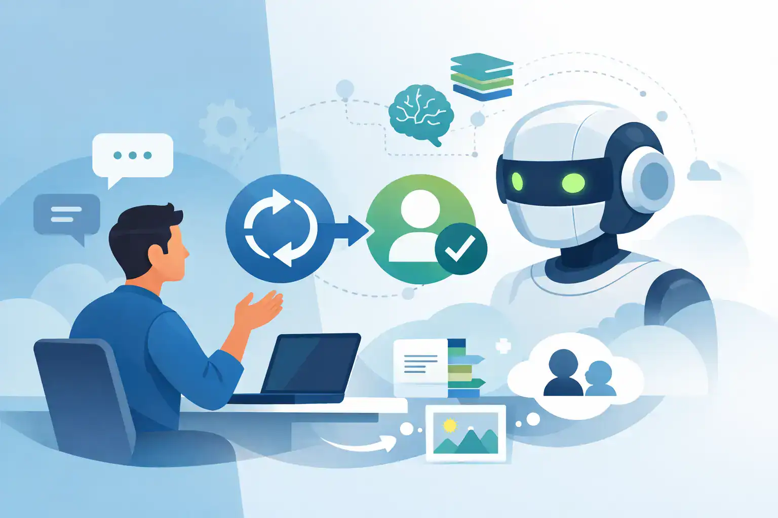 AI chatbot and user exchanging information with memory features.